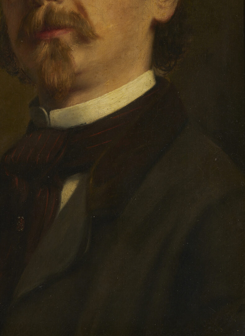 Lot 1099: O/C American School Portrait of Man, The Schoolmaster, 19th C.