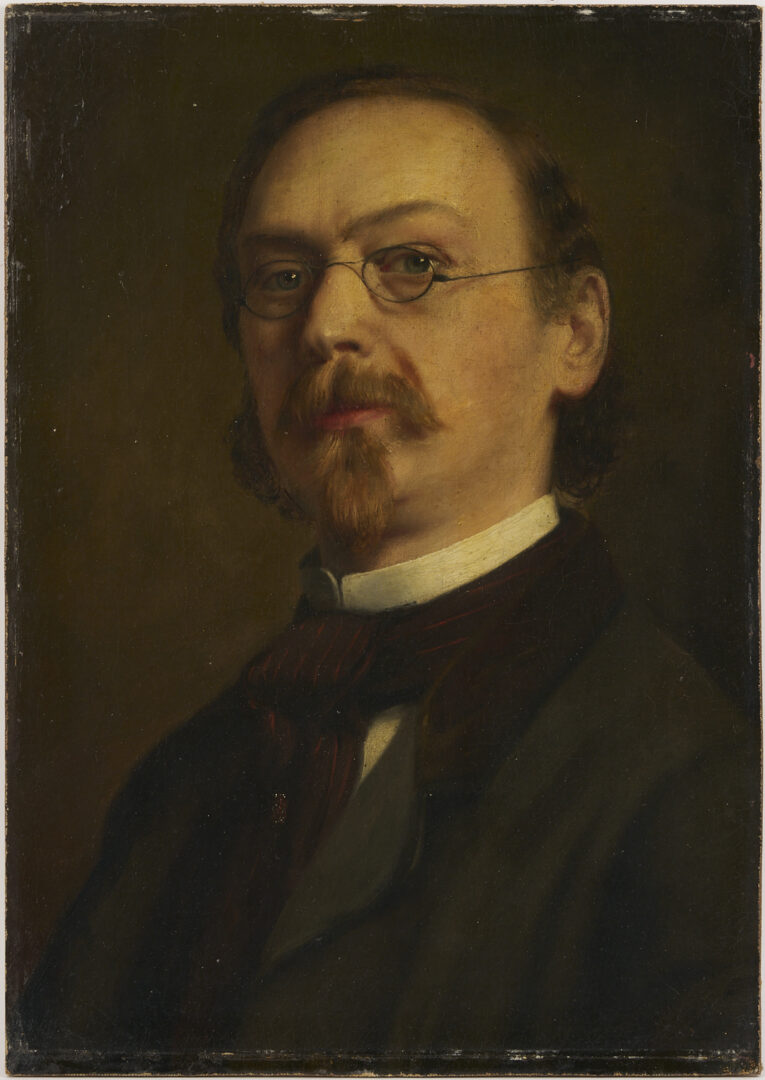 Lot 1099: O/C American School Portrait of Man, The Schoolmaster, 19th C.