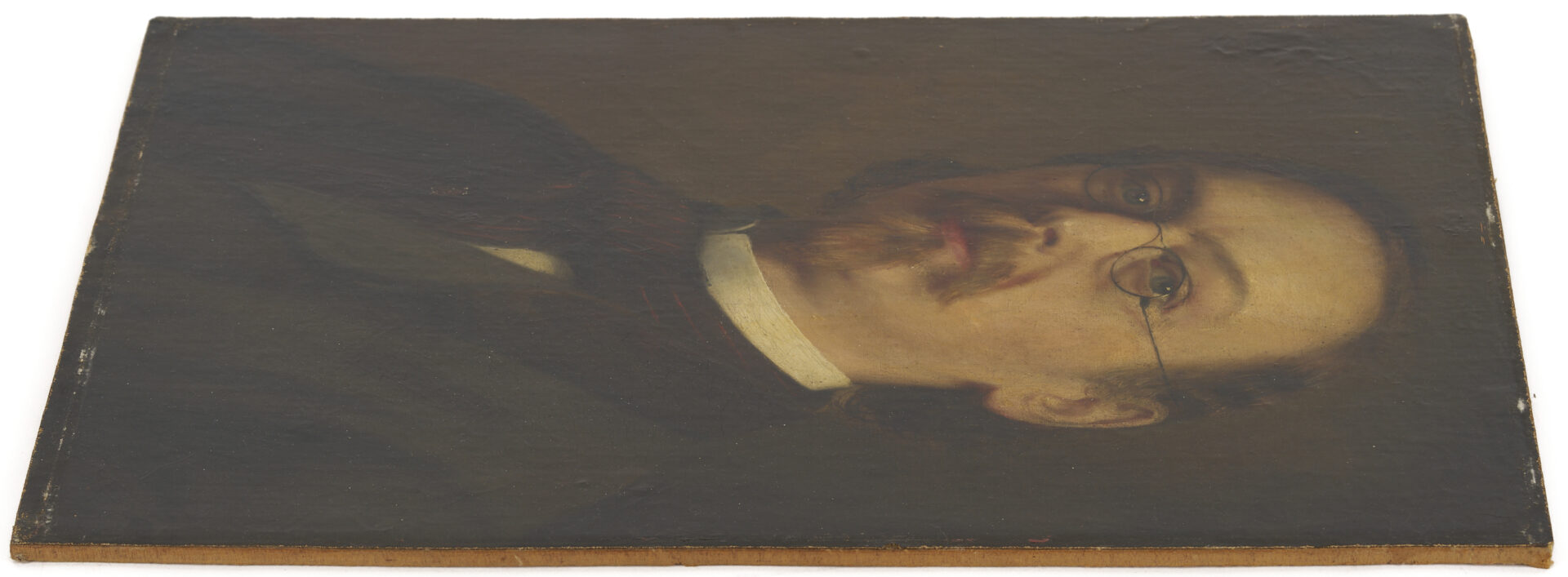 Lot 1099: O/C American School Portrait of Man, The Schoolmaster, 19th C.