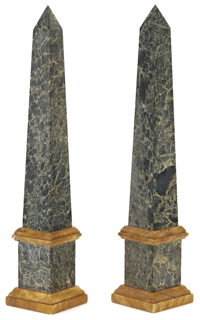 Lot 109: Pair of Large Green and Sienna Yellow Marble Obelisks