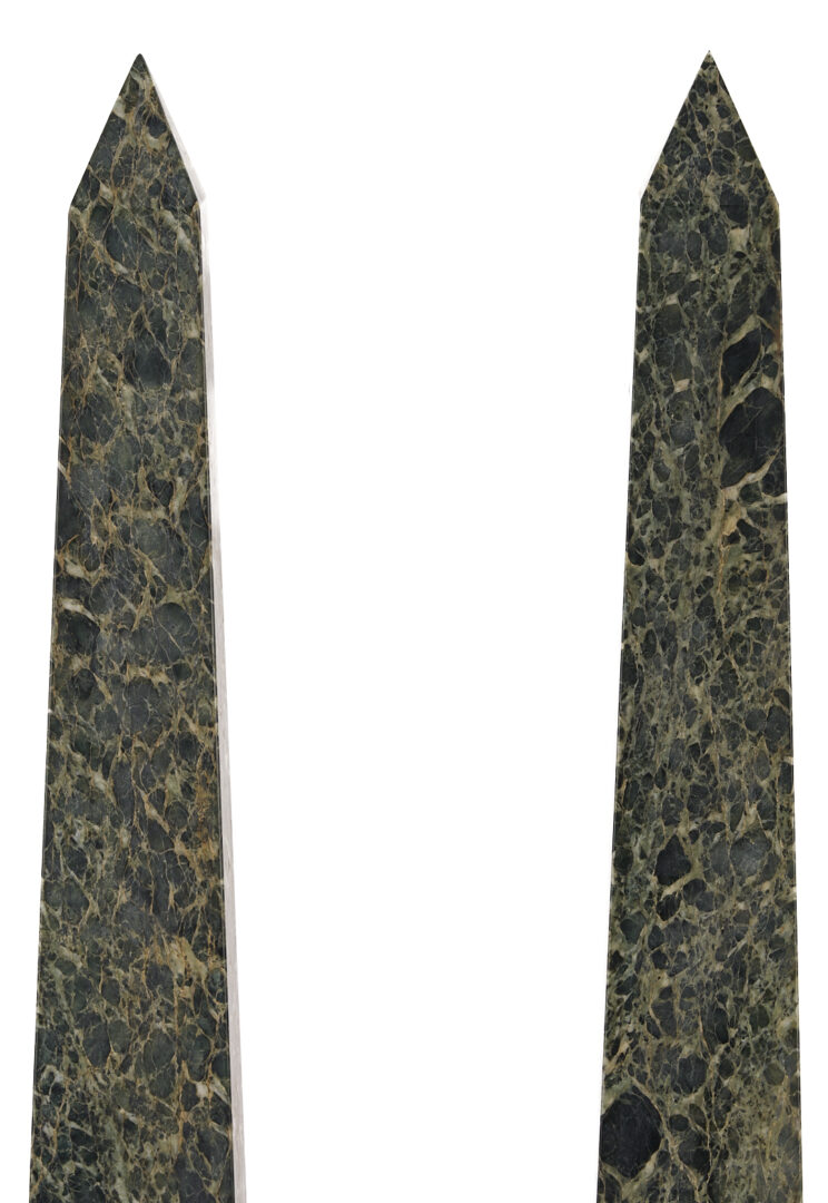 Lot 109: Pair of Large Green and Sienna Yellow Marble Obelisks