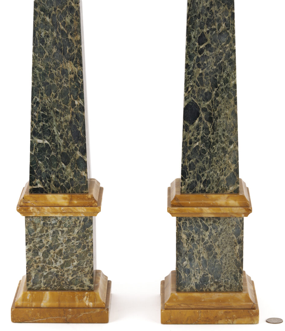Lot 109: Pair of Large Green and Sienna Yellow Marble Obelisks