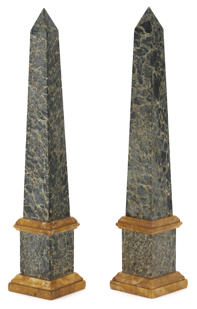 Lot 109: Pair of Large Green and Sienna Yellow Marble Obelisks