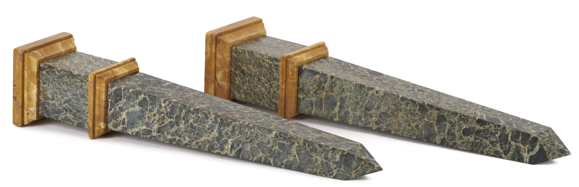 Lot 109: Pair of Large Green and Sienna Yellow Marble Obelisks
