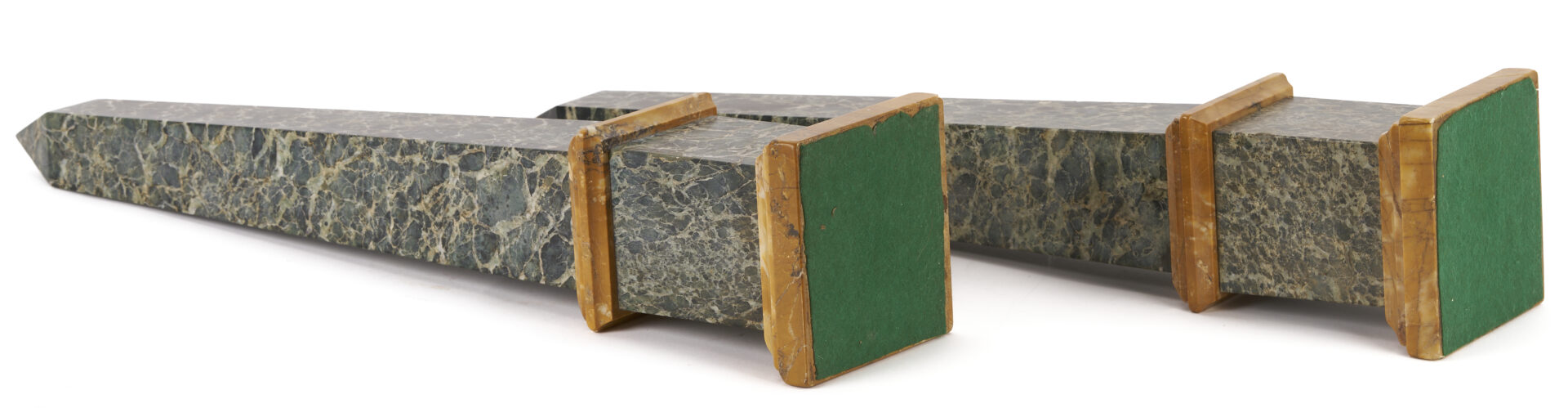 Lot 109: Pair of Large Green and Sienna Yellow Marble Obelisks