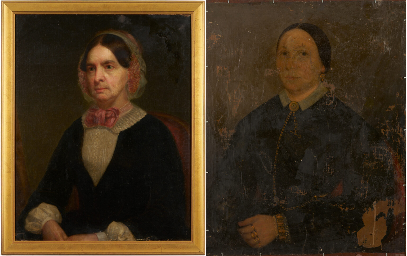 Lot 1100: Double Sided Folk Art Portrait, 2 Ladies