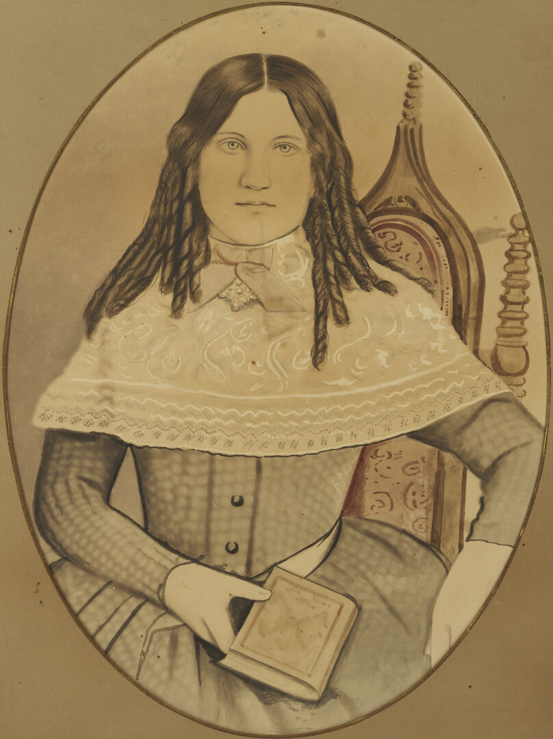 Lot 1103: 3 19th C. Framed Portraits Incl. Watercolor, Charcoal, and Stipple Engraving