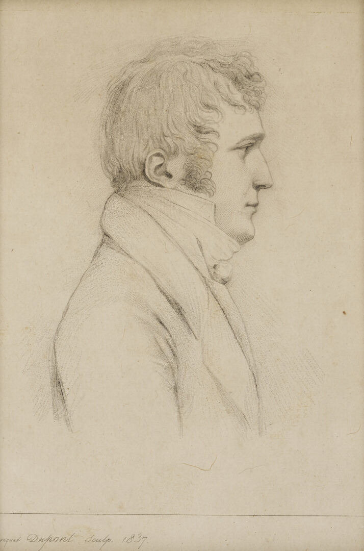 Lot 1103: 3 19th C. Framed Portraits Incl. Watercolor, Charcoal, and Stipple Engraving