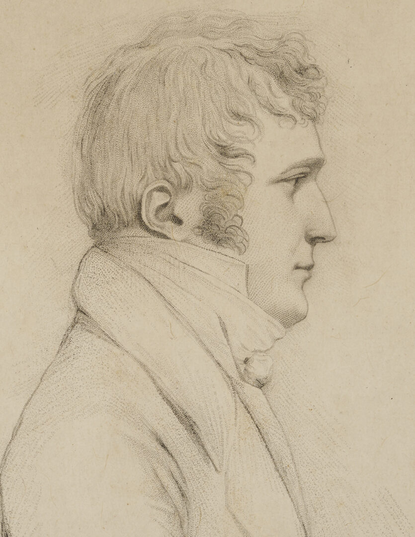 Lot 1103: 3 19th C. Framed Portraits Incl. Watercolor, Charcoal, and Stipple Engraving