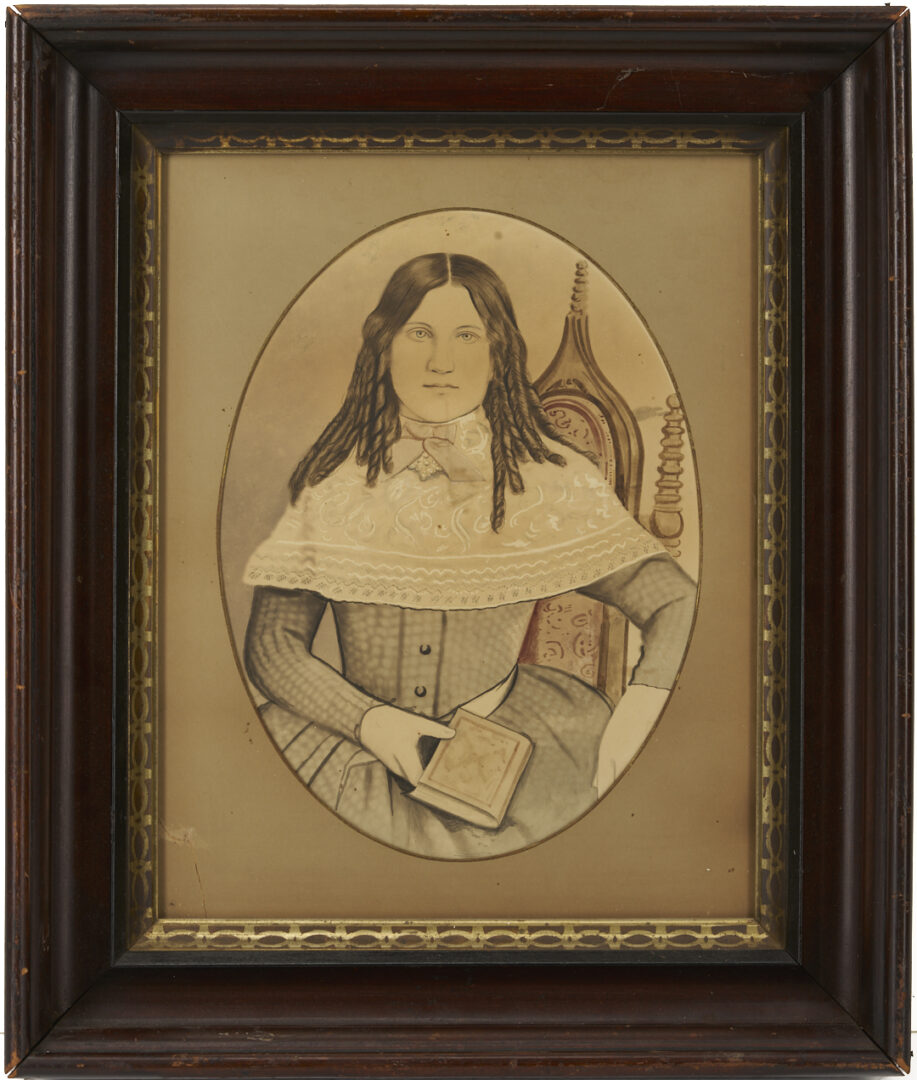 Lot 1103: 3 19th C. Framed Portraits Incl. Watercolor, Charcoal, and Stipple Engraving