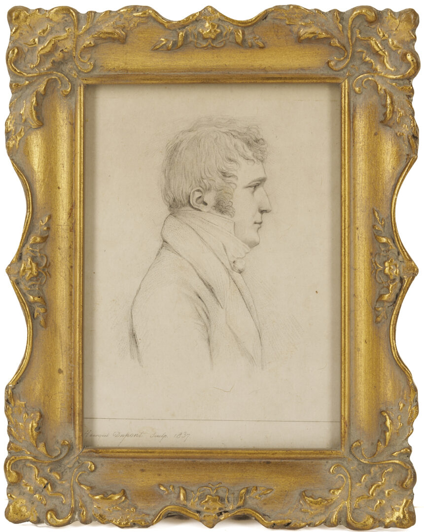Lot 1103: 3 19th C. Framed Portraits Incl. Watercolor, Charcoal, and Stipple Engraving