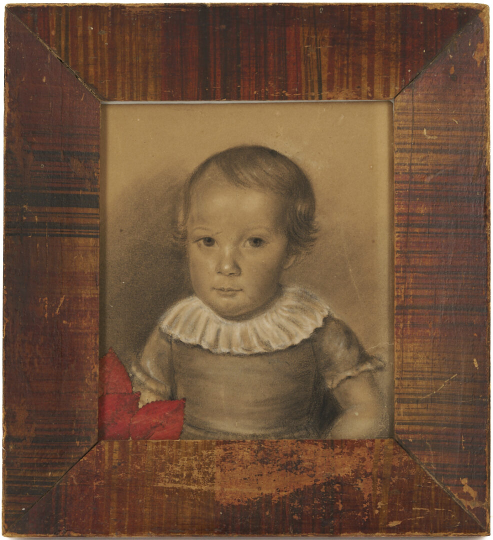 Lot 1103: 3 19th C. Framed Portraits Incl. Watercolor, Charcoal, and Stipple Engraving