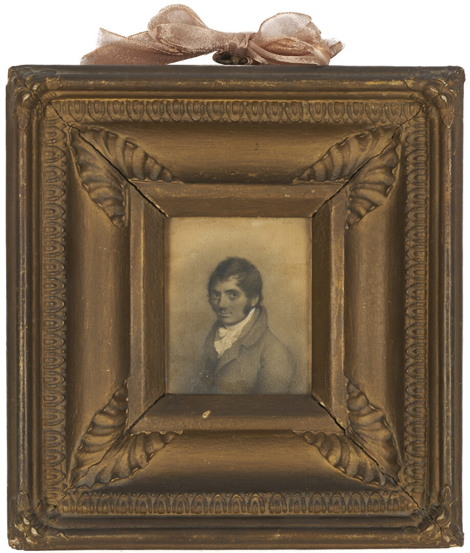 Lot 1104: Miniature Portrait Drawing of a Gentleman, American School, 19th c.