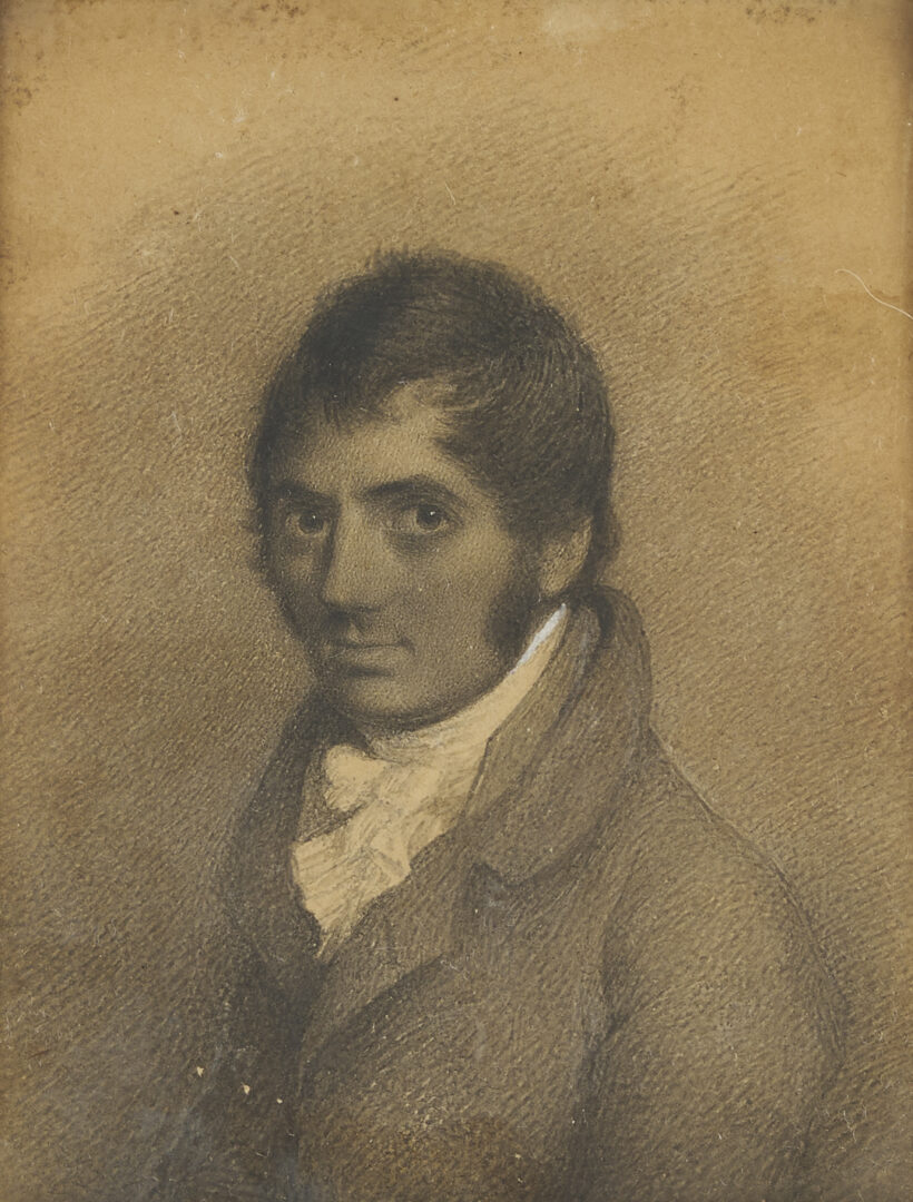 Lot 1104: Miniature Portrait Drawing of a Gentleman, American School, 19th c.