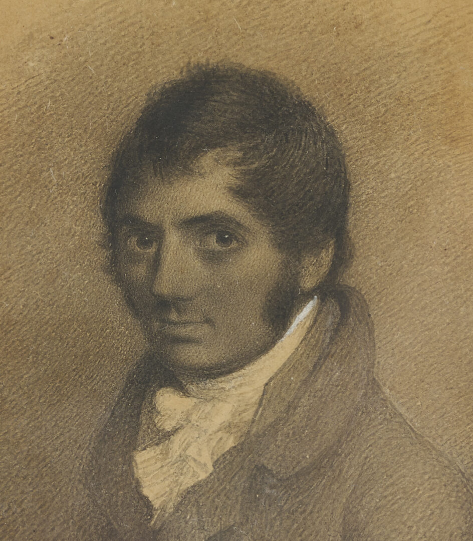 Lot 1104: Miniature Portrait Drawing of a Gentleman, American School, 19th c.