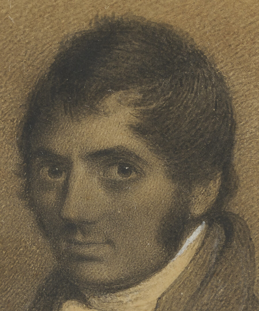 Lot 1104: Miniature Portrait Drawing of a Gentleman, American School, 19th c.