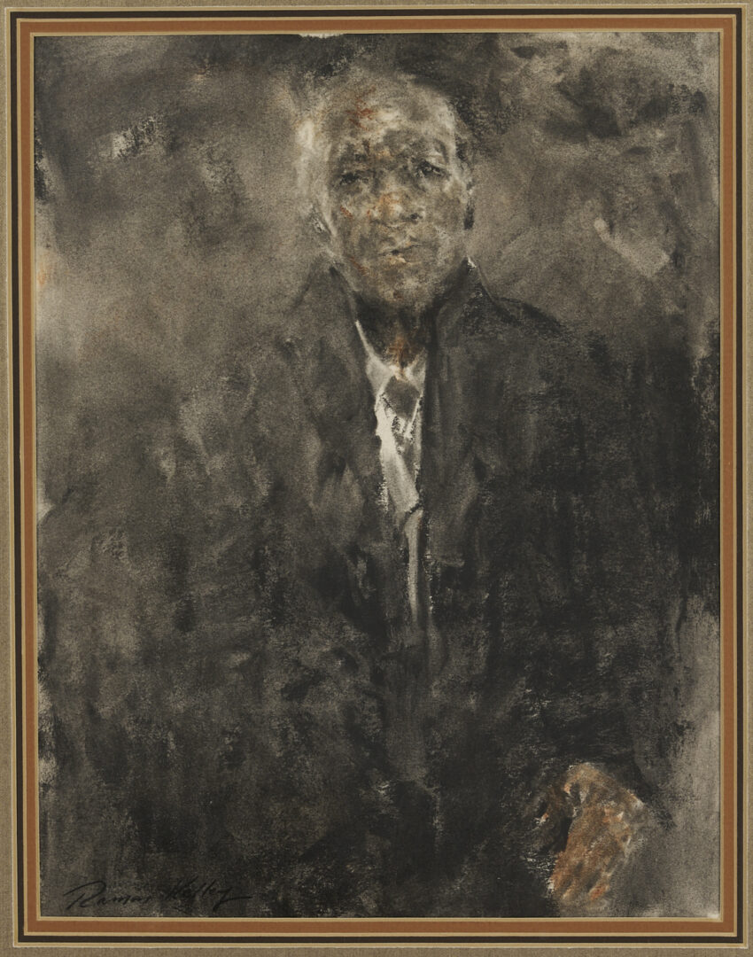 Lot 1105: 2 Ramon Kelley Conte Crayon Portrait Drawings