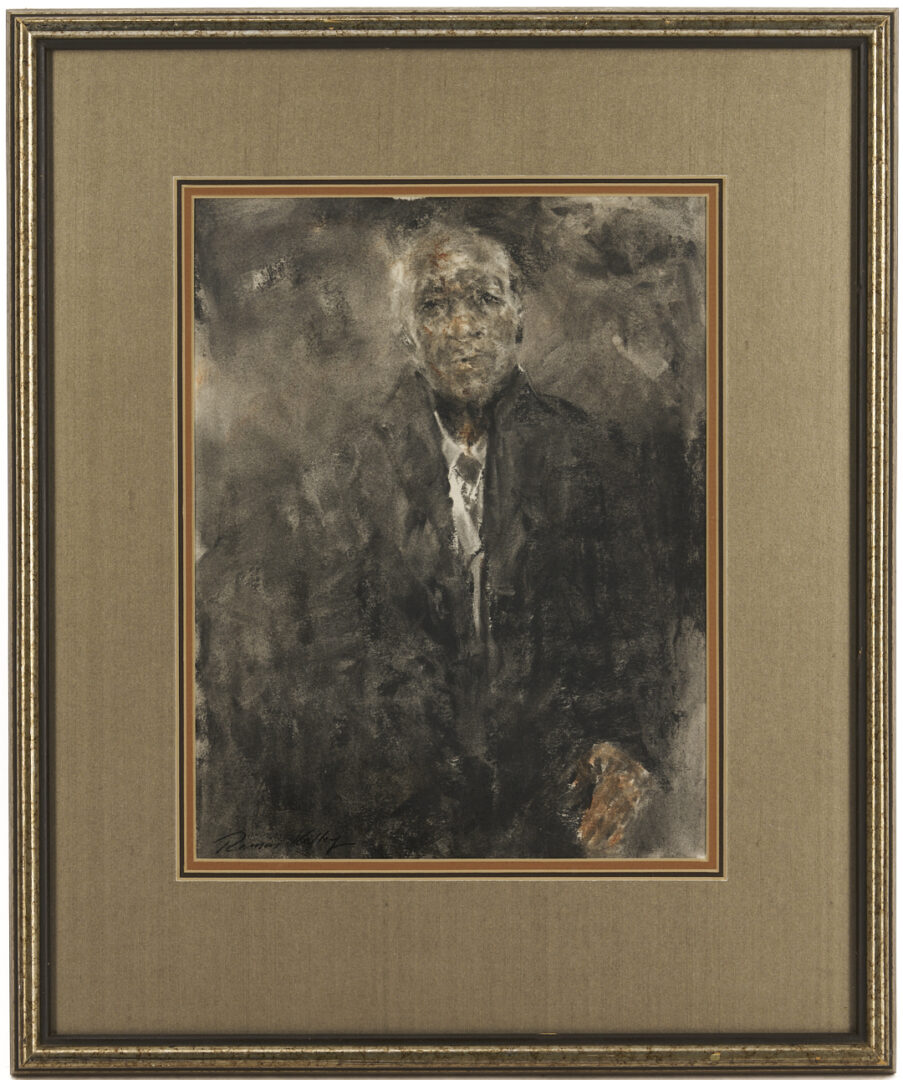 Lot 1105: 2 Ramon Kelley Conte Crayon Portrait Drawings