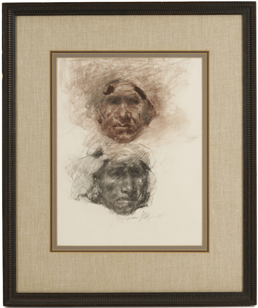 Lot 1105: 2 Ramon Kelley Conte Crayon Portrait Drawings