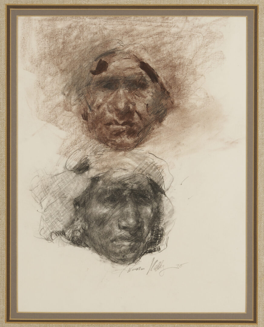 Lot 1105: 2 Ramon Kelley Conte Crayon Portrait Drawings