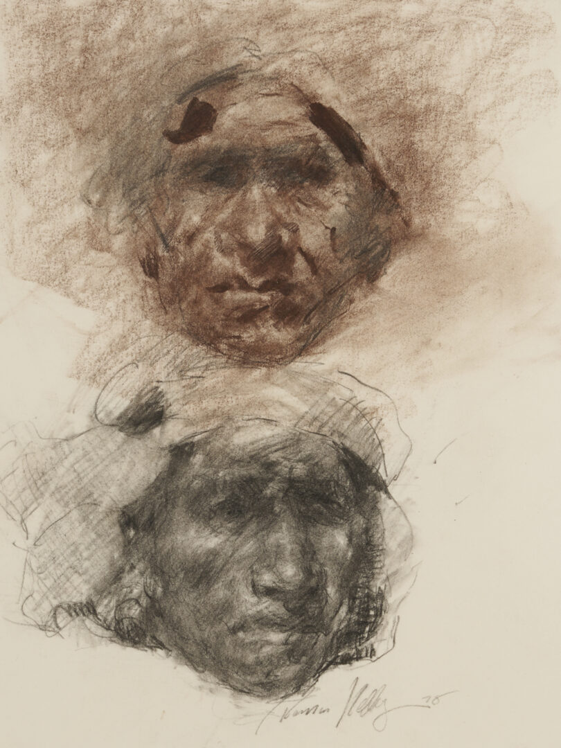 Lot 1105: 2 Ramon Kelley Conte Crayon Portrait Drawings