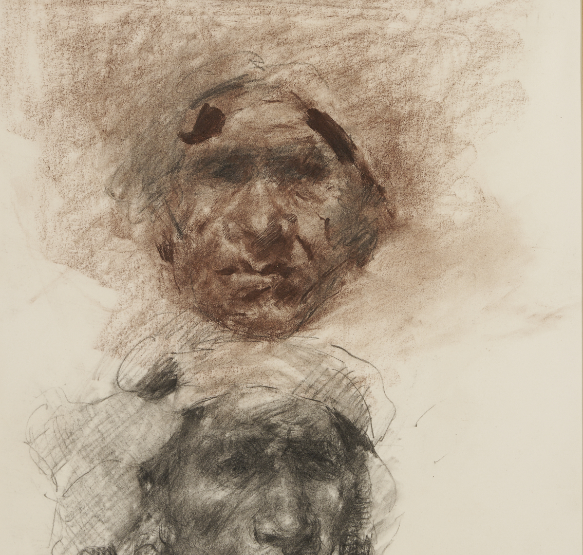 Lot 1105: 2 Ramon Kelley Conte Crayon Portrait Drawings