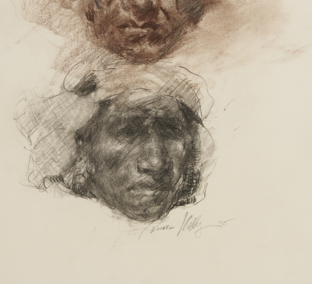 Lot 1105: 2 Ramon Kelley Conte Crayon Portrait Drawings