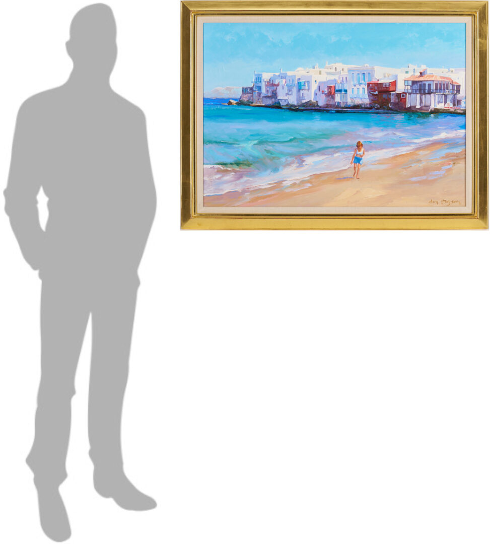 Lot 1106: Don Hazen O/C Mediterranean Beach Scene, Playa de Mykonos, Greece