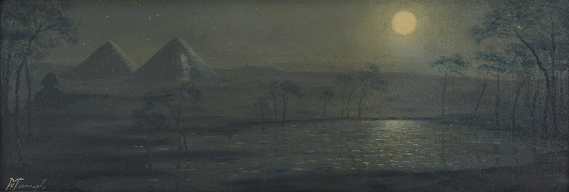 Lot 1111: Moonlit Pyramid Scene O/B signed McFadden