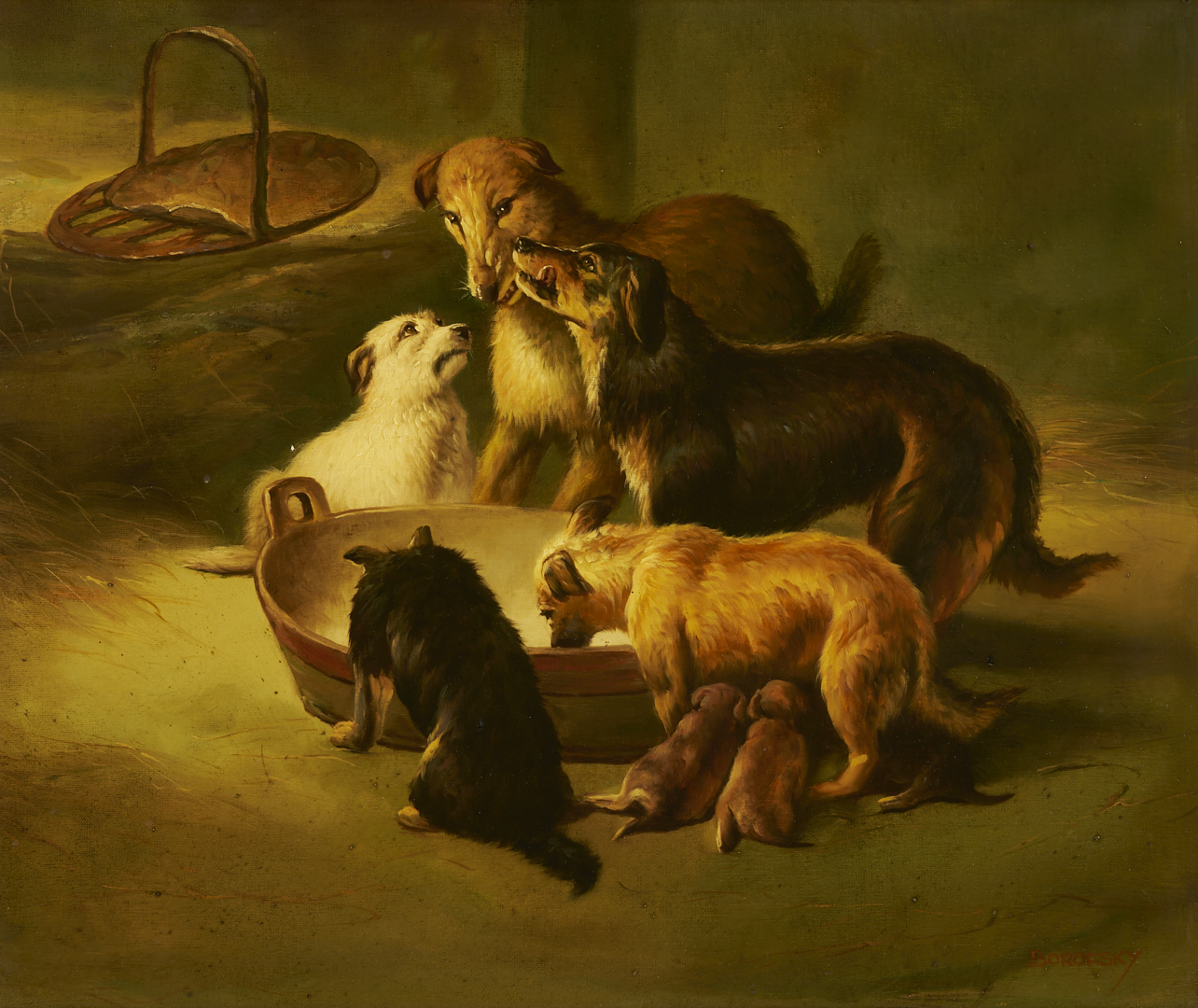 Lot 1115: O/C Painting After Edwin Landseer, A Highland Breakfast