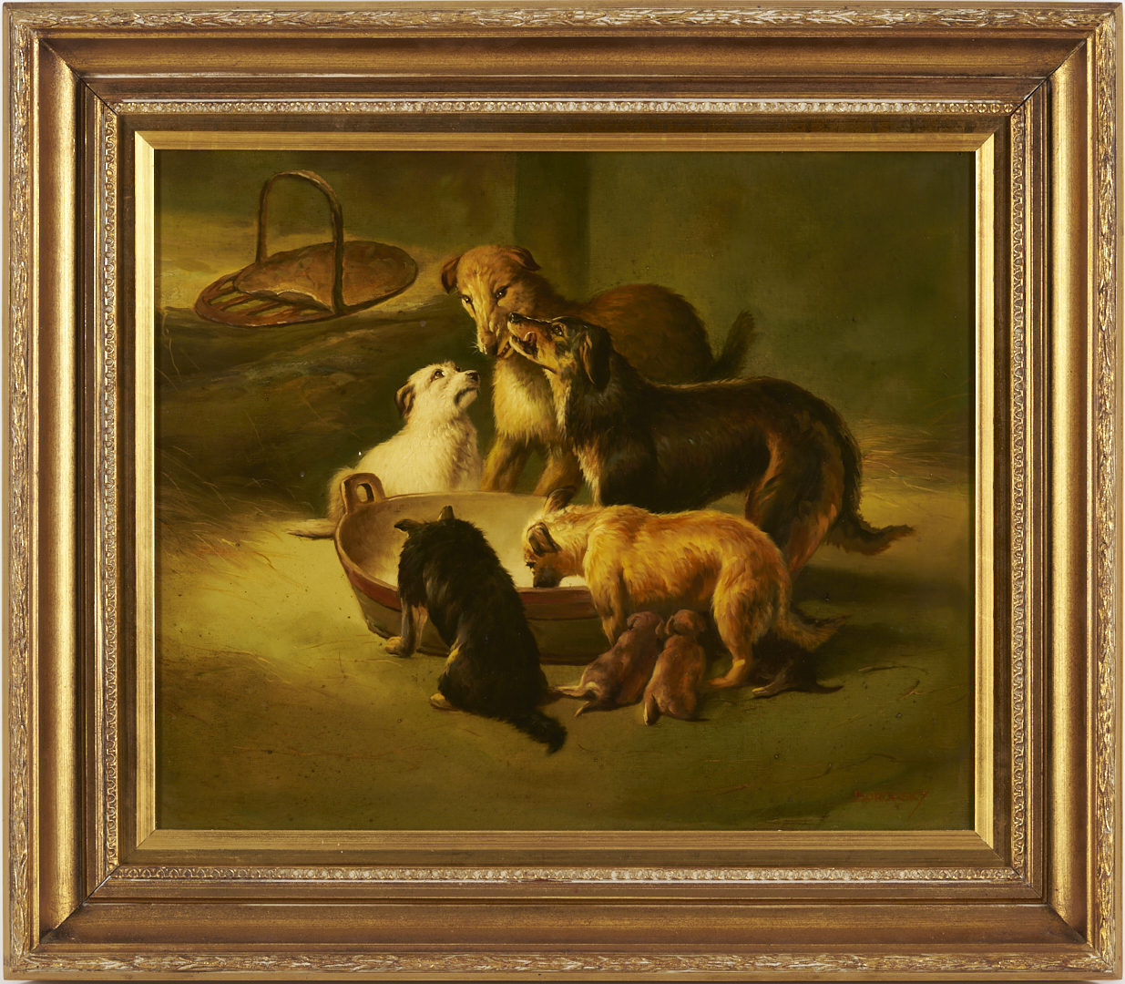 Lot 1115: O/C Painting After Edwin Landseer, A Highland Breakfast