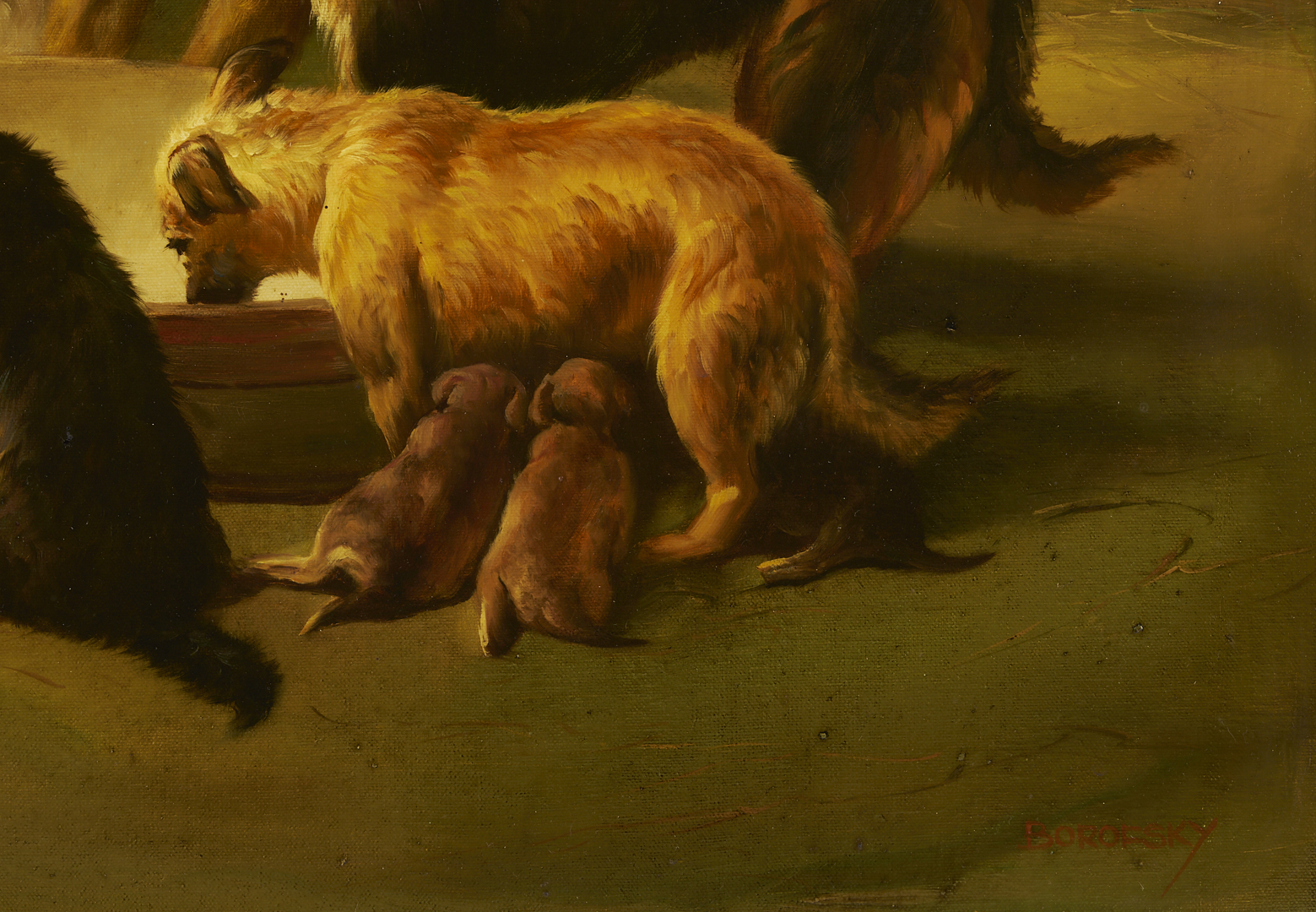 Lot 1115: O/C Painting After Edwin Landseer, A Highland Breakfast