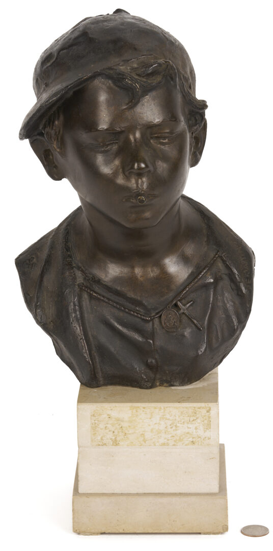 Lot 1116: Giovanni de Martino Bronze Bust, Scugnizzo w/ a Cigarette