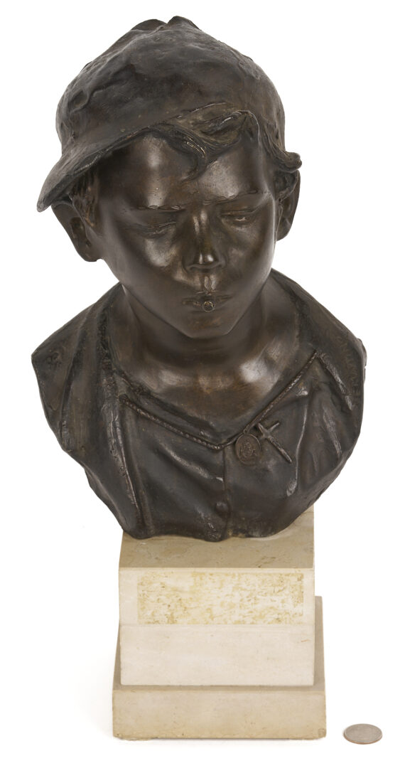 Lot 1116: Giovanni de Martino Bronze Bust, Scugnizzo w/ a Cigarette