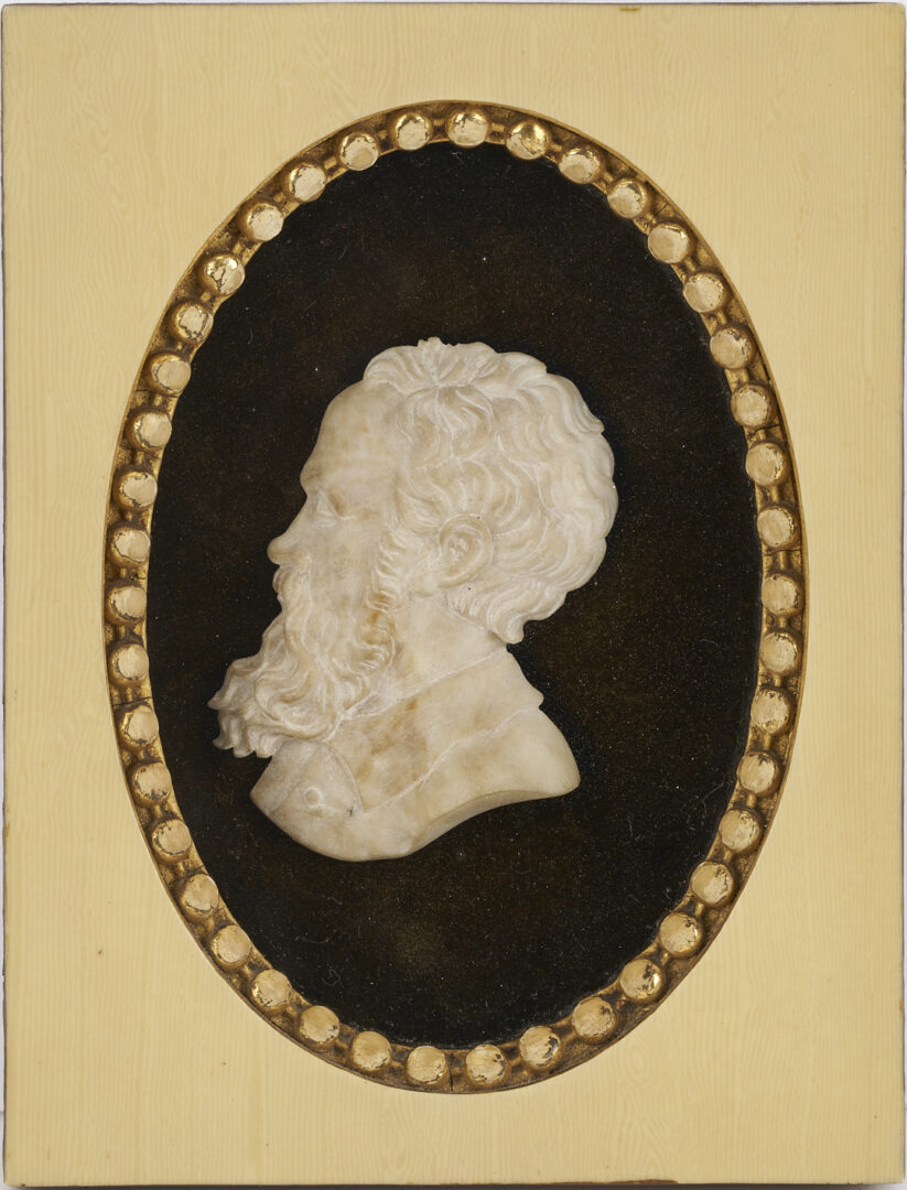 Lot 1119: Pr.  European Tour Alabaster Profile Carvings & William Pitt Medallion