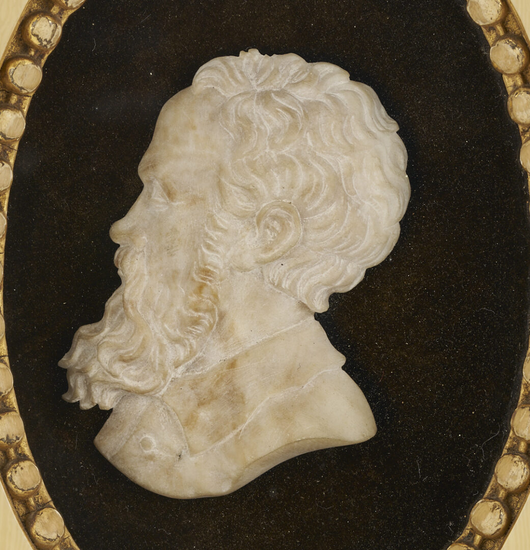 Lot 1119: Pr.  European Tour Alabaster Profile Carvings & William Pitt Medallion