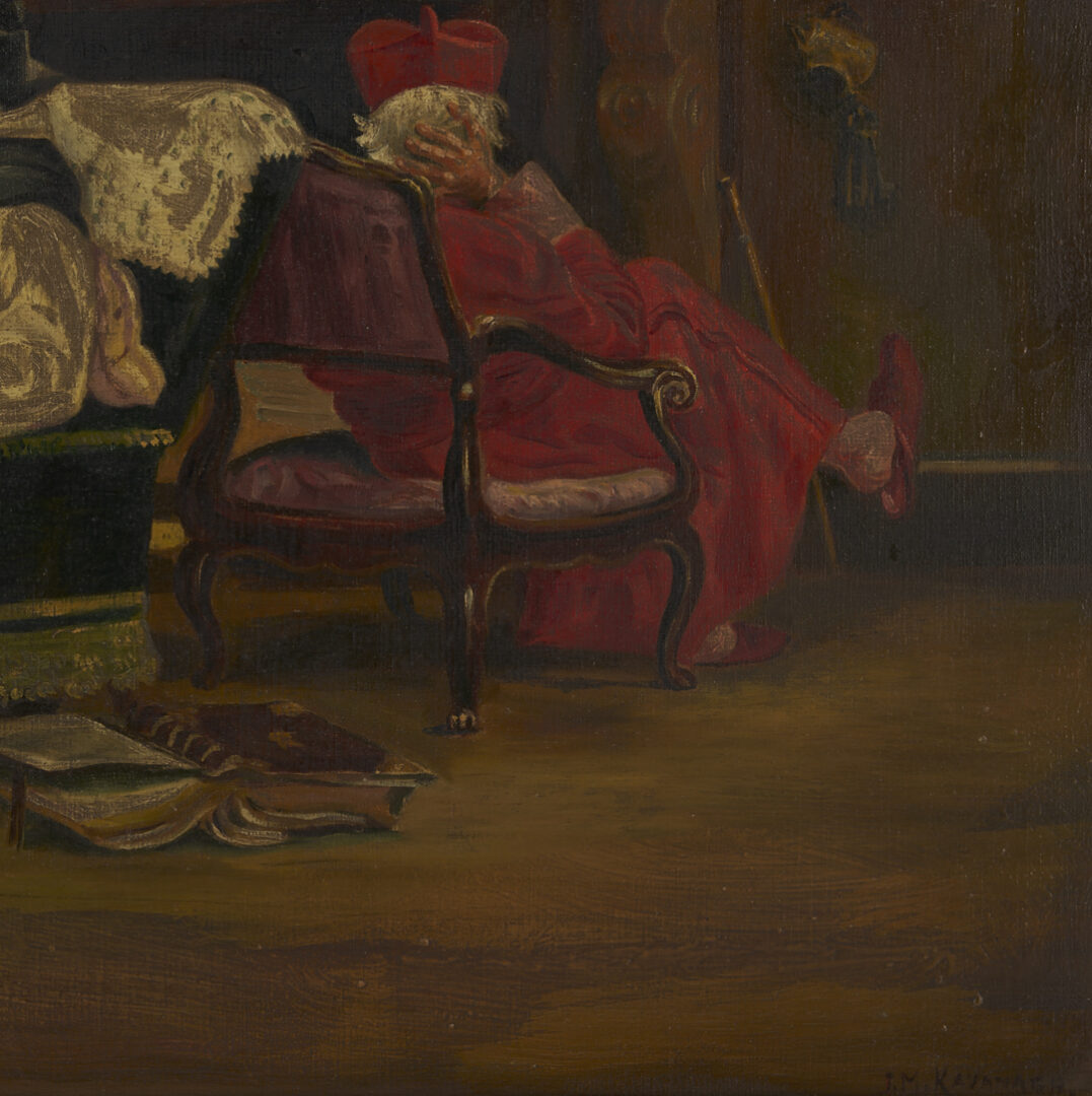 Lot 1121: 2 Satirical Religious Paintings After J. Georges Vibert and Toby Rosenthal