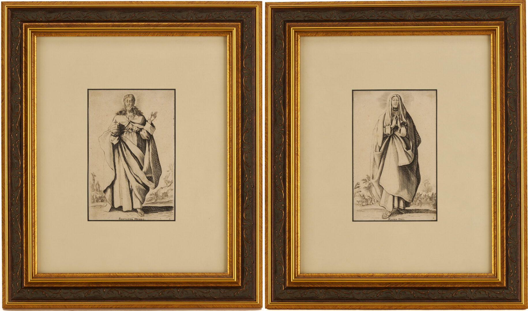 Lot 1122: 2 Etchings after Jacques Callot, Salvator Mundi and Mater Dei