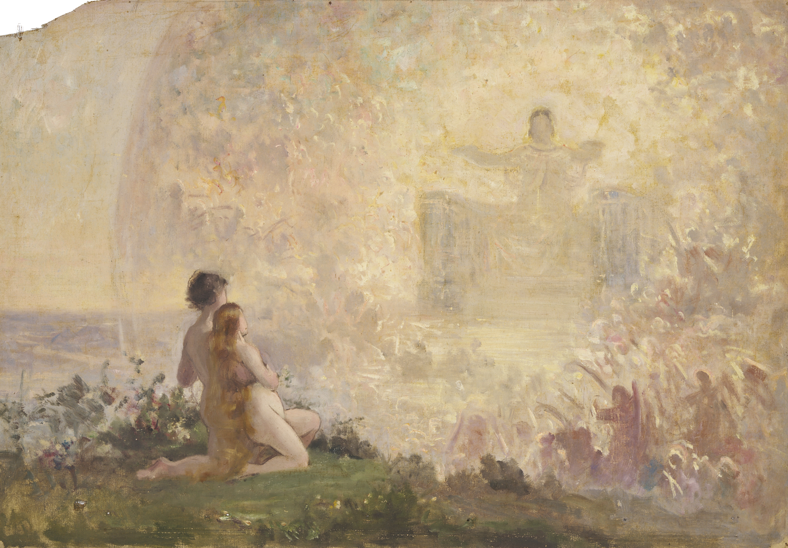 Lot 1123: 2 Carl Gutherz O/C Studies for Evening of the 6th Day Plus Sketch