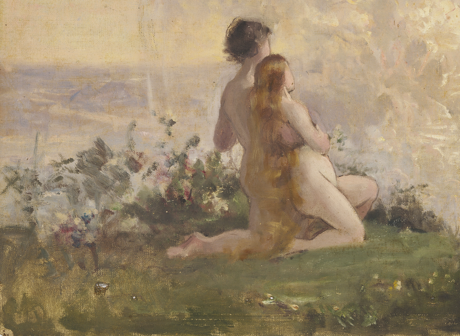 Lot 1123: 2 Carl Gutherz O/C Studies for Evening of the 6th Day Plus Sketch