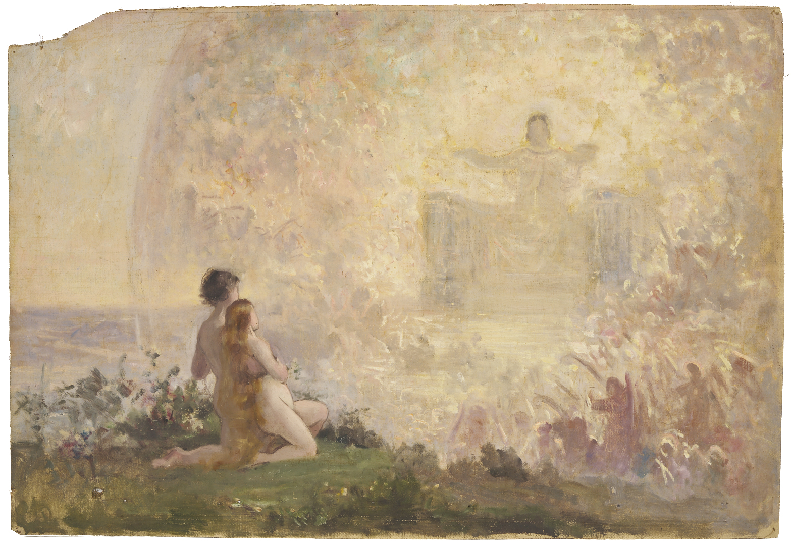 Lot 1123: 2 Carl Gutherz O/C Studies for Evening of the 6th Day Plus Sketch