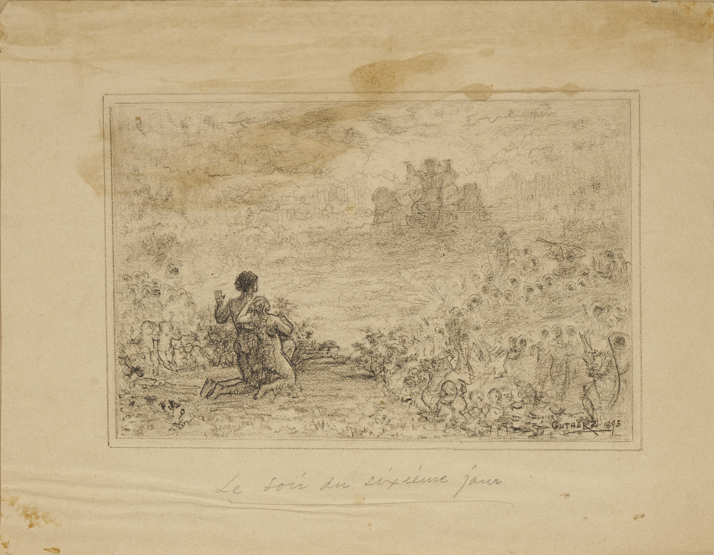 Lot 1123: 2 Carl Gutherz O/C Studies for Evening of the 6th Day Plus Sketch