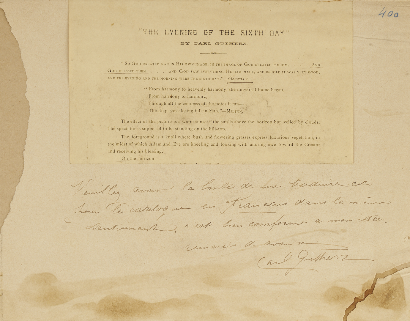 Lot 1123: 2 Carl Gutherz O/C Studies for Evening of the 6th Day Plus Sketch