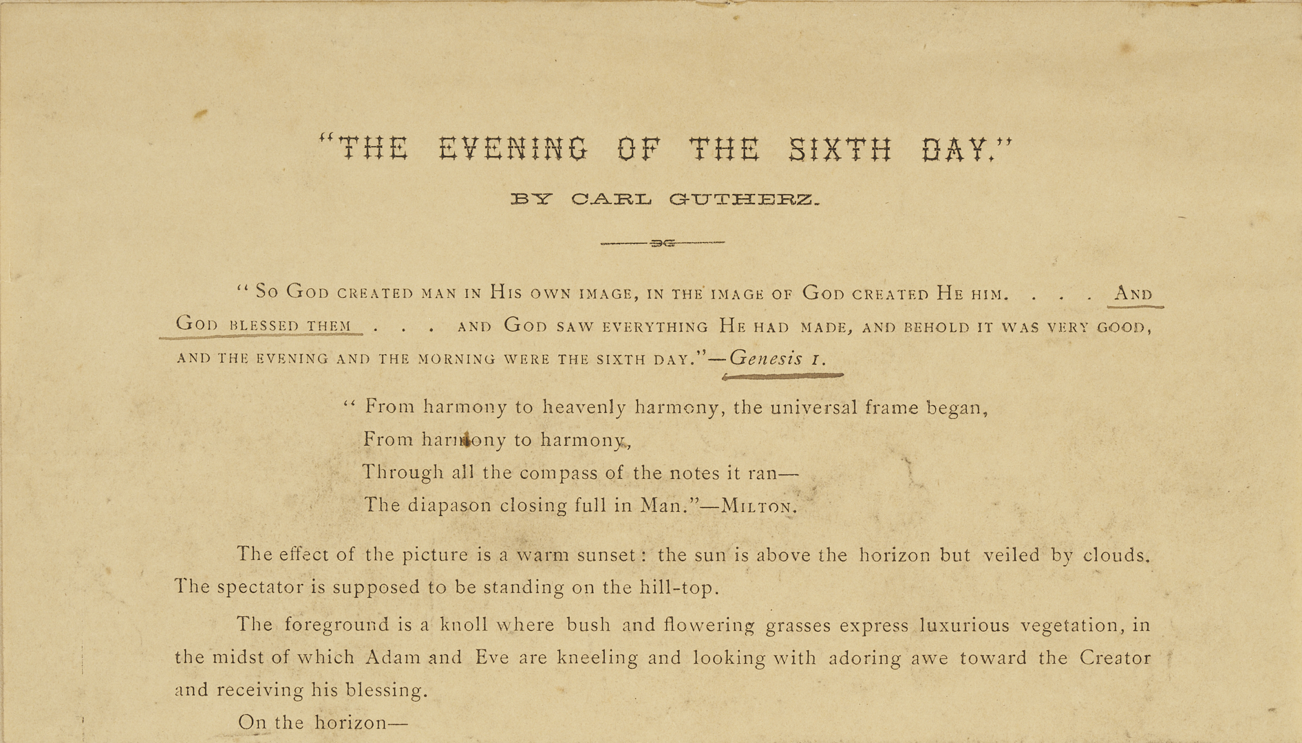 Lot 1123: 2 Carl Gutherz O/C Studies for Evening of the 6th Day Plus Sketch