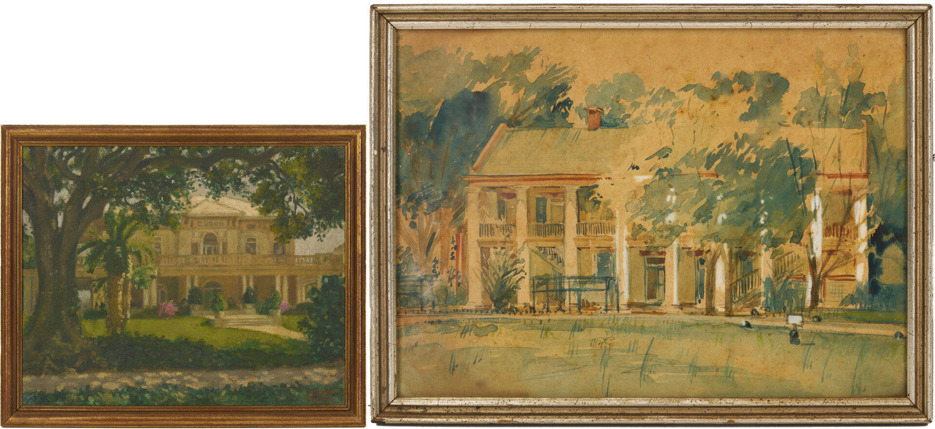 Lot 1124: 2 Southern Paintings: Jackson Barracks and Burgess-Maschmeyer Mansion