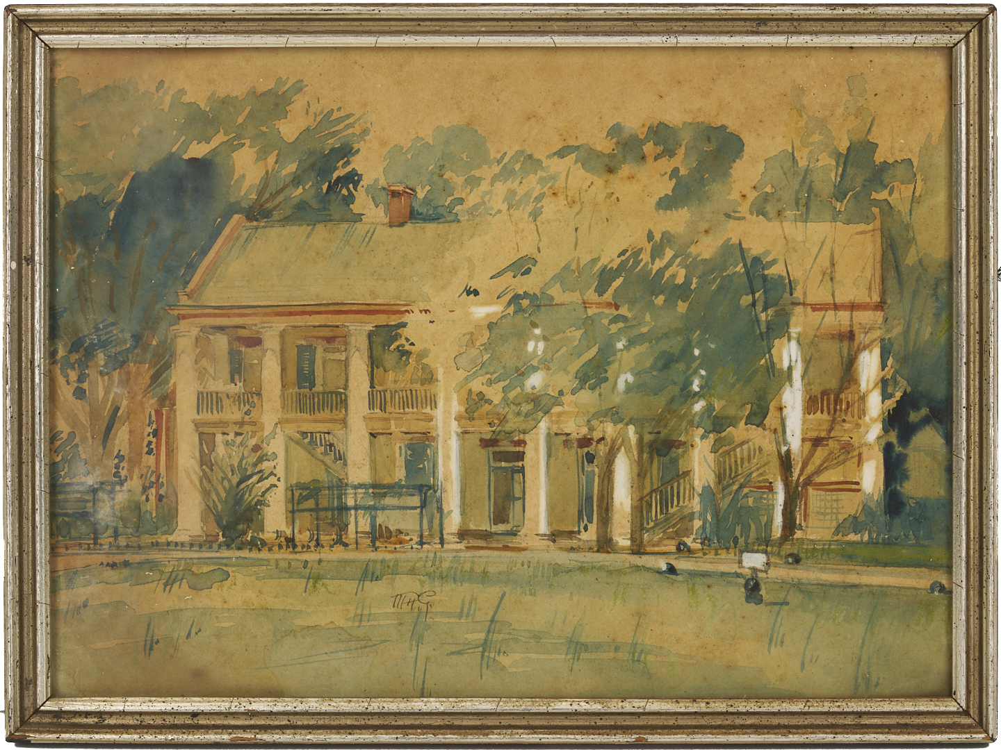 Lot 1124: 2 Southern Paintings: Jackson Barracks and Burgess-Maschmeyer Mansion