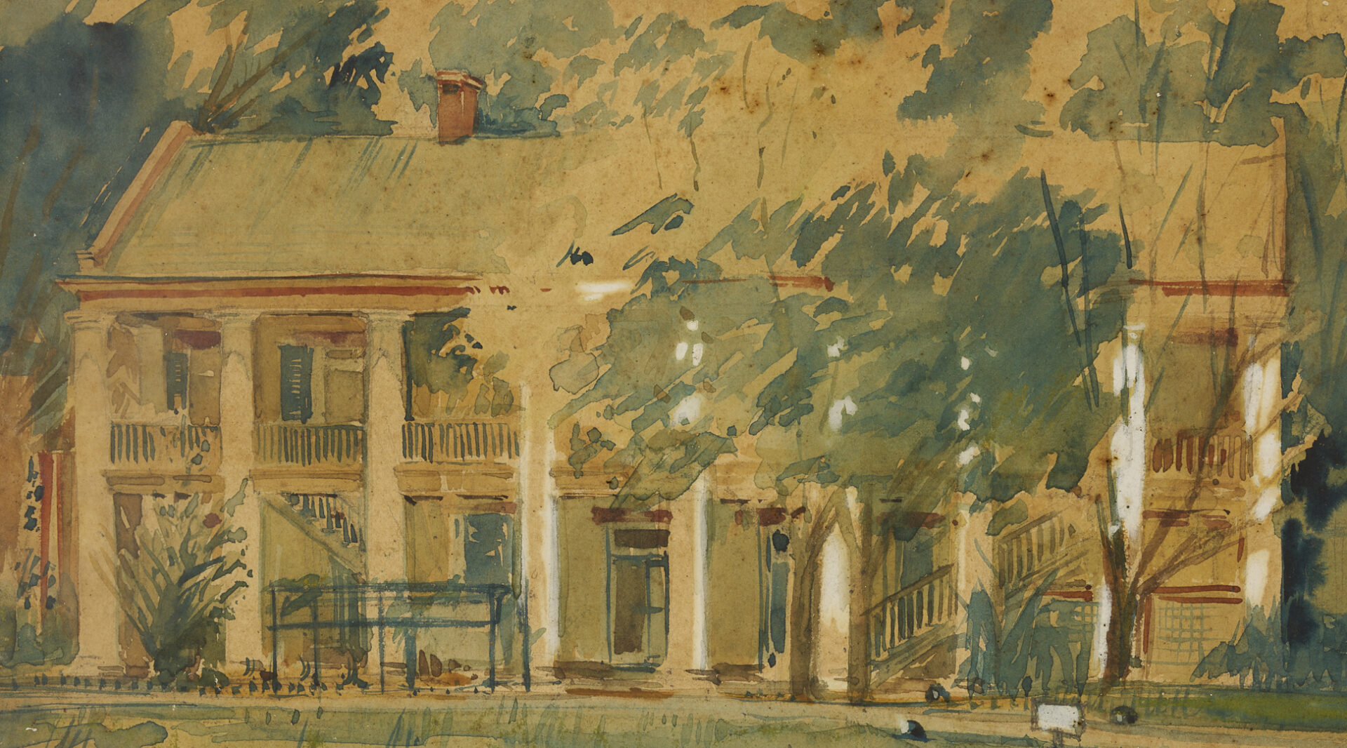 Lot 1124: 2 Southern Paintings: Jackson Barracks and Burgess-Maschmeyer Mansion