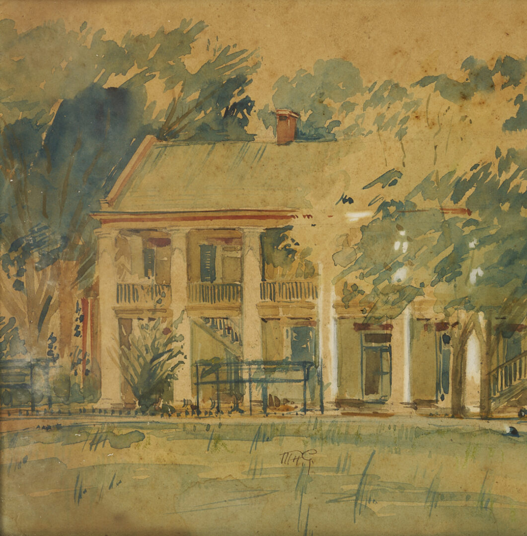 Lot 1124: 2 Southern Paintings: Jackson Barracks and Burgess-Maschmeyer Mansion