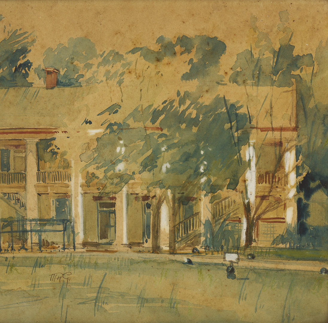 Lot 1124: 2 Southern Paintings: Jackson Barracks and Burgess-Maschmeyer Mansion
