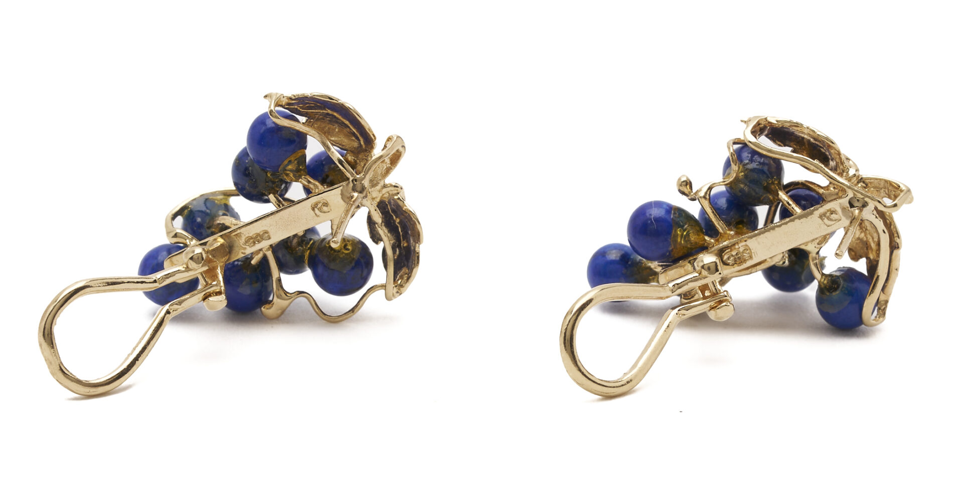 Lot 1130: 14K Gold & Lapis Cluster Earrings and Fleur de Lis Enameled Brooch